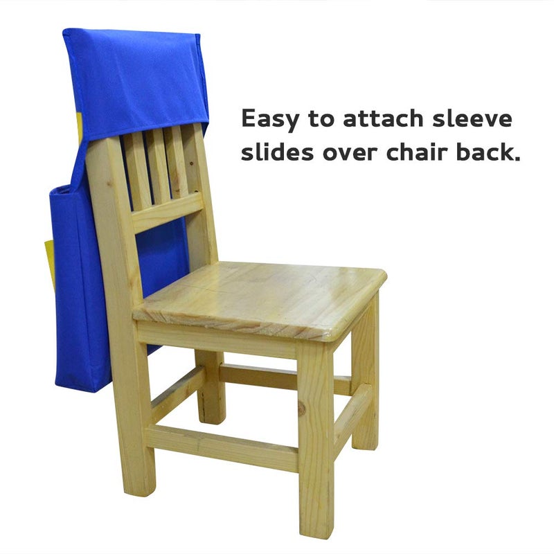 EAMAY Seat Storage Pocket, Chairback Buddy Pocket Chart Organizer with Name tag and 6 Storage Pockets, Blue and Yellow - Image 4